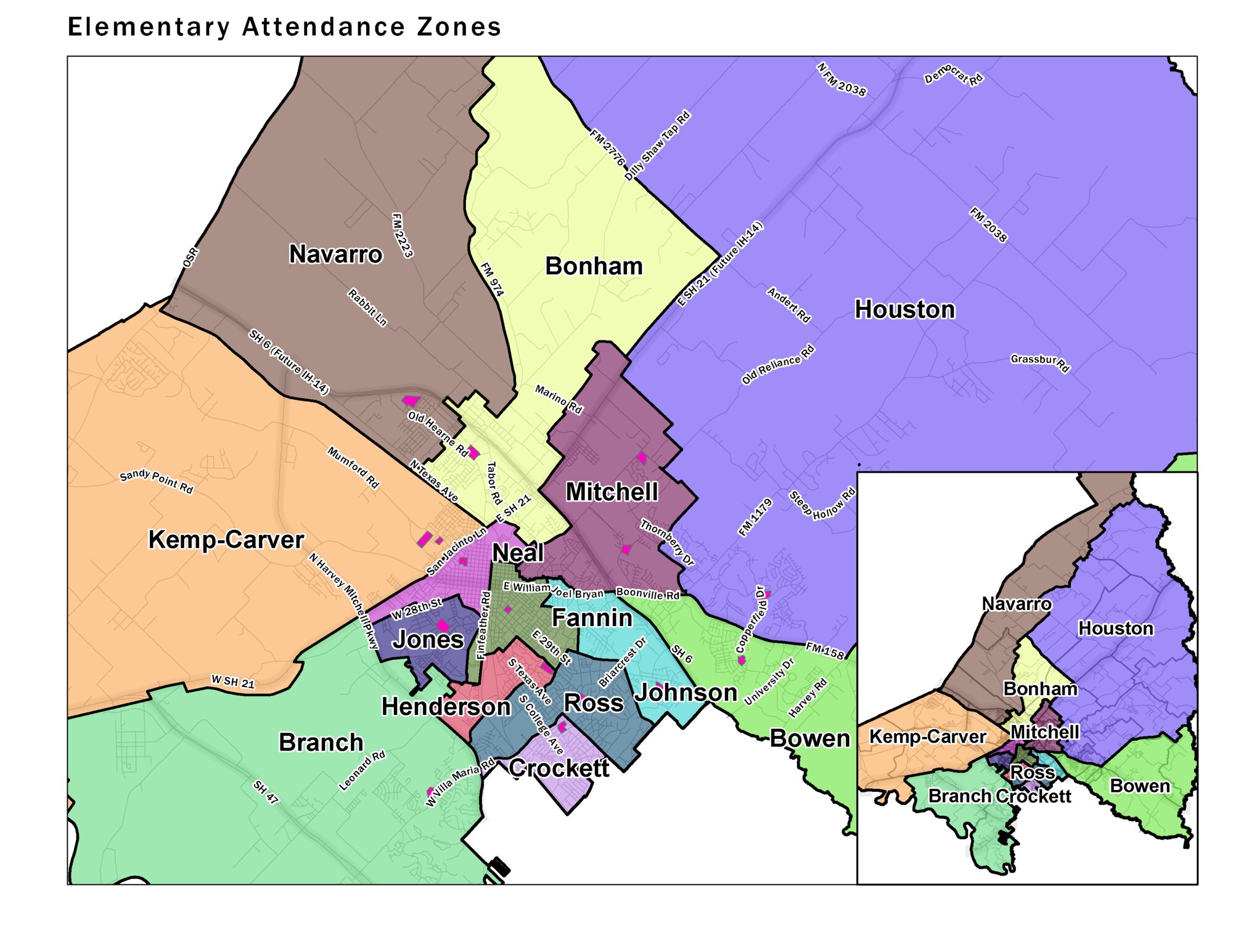 Map of school districts in Burleson and Robertson counties, Texas