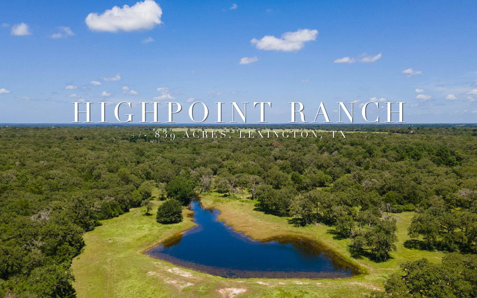 Open pasture and tree lines across Highpoint Ranch near Lexington, Texas