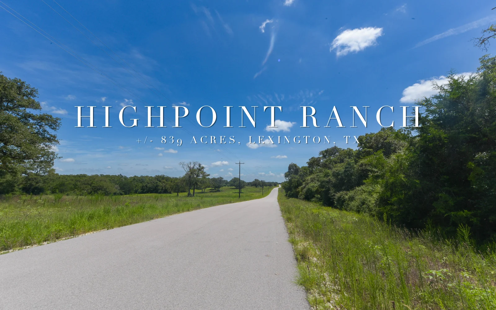 Aerial view across the 839 acres of Highpoint Ranch near Lexington, Texas