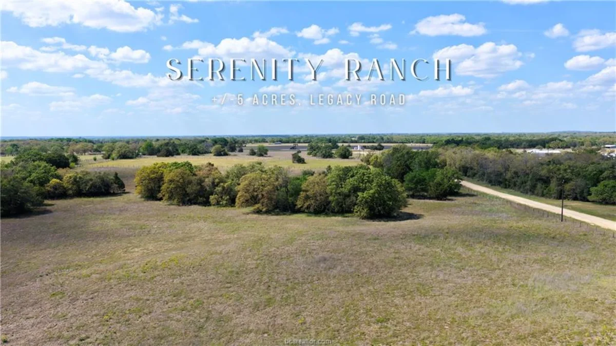 Aerial view of a 5-acre Serenity Ranch tract off Legacy Road near Caldwell, Texas