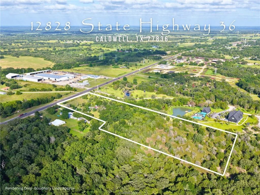 Aerial view of the residential property at 12828 State Highway 36 S in Caldwell, Texas